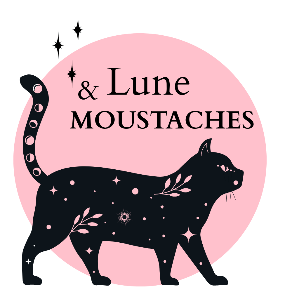 Logo de la marque Lune & Moustache, t-shirts ésotériques inspirés par les chats, la lune et l’intuition féminine.